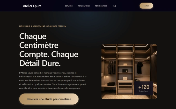Aperçu du site Atelier Epure — agencement sur-mesure premium